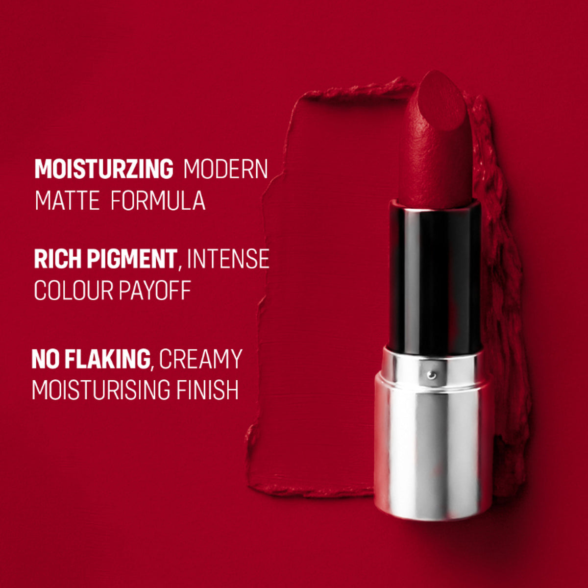 FLiCKA Flicka Tomato Bullet Lipstick in Shade 22, long-lasting, lightweight, rich matte finish with intense pigment.