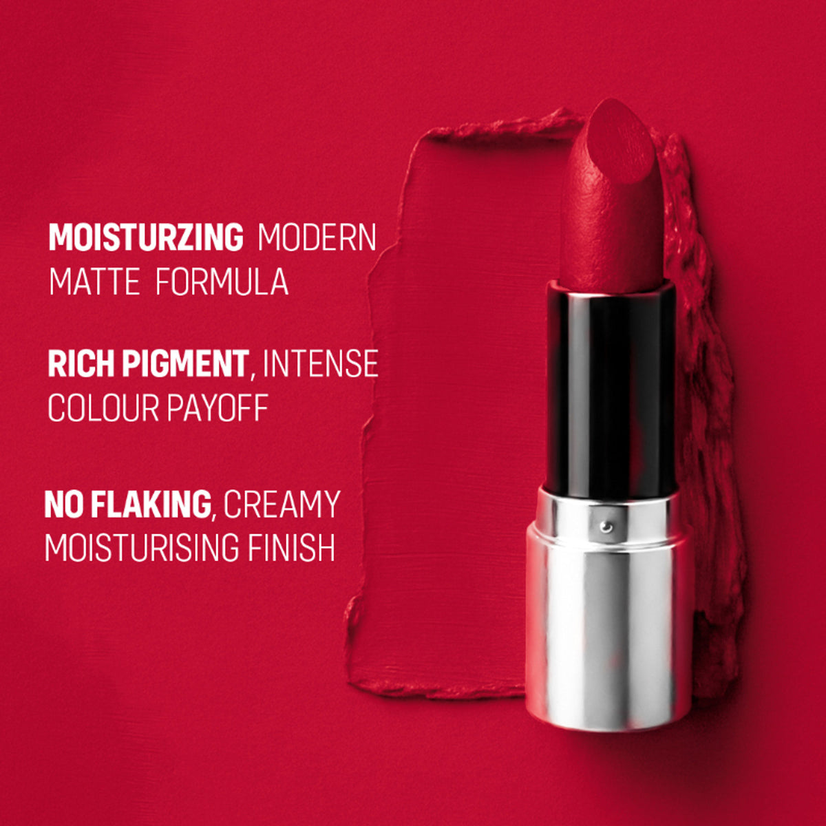 FLiCKA Flicka Tomato Bullet Lipstick in shade 24, long-lasting lightweight formula with intense pigment and rich matte finish.