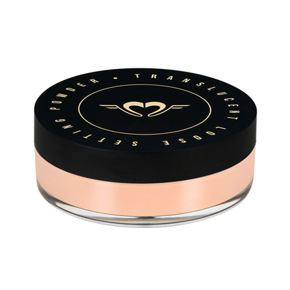 Daily Life Forever52 translucent loose setting powder in Buff Beige, close-up of the finely milled powder in a clear jar.