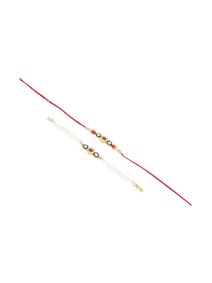 Anouk Set Of 2 Multicolor Oval Shape Kundan Studded & Beads Bhaiya Bhabhi Rakhi