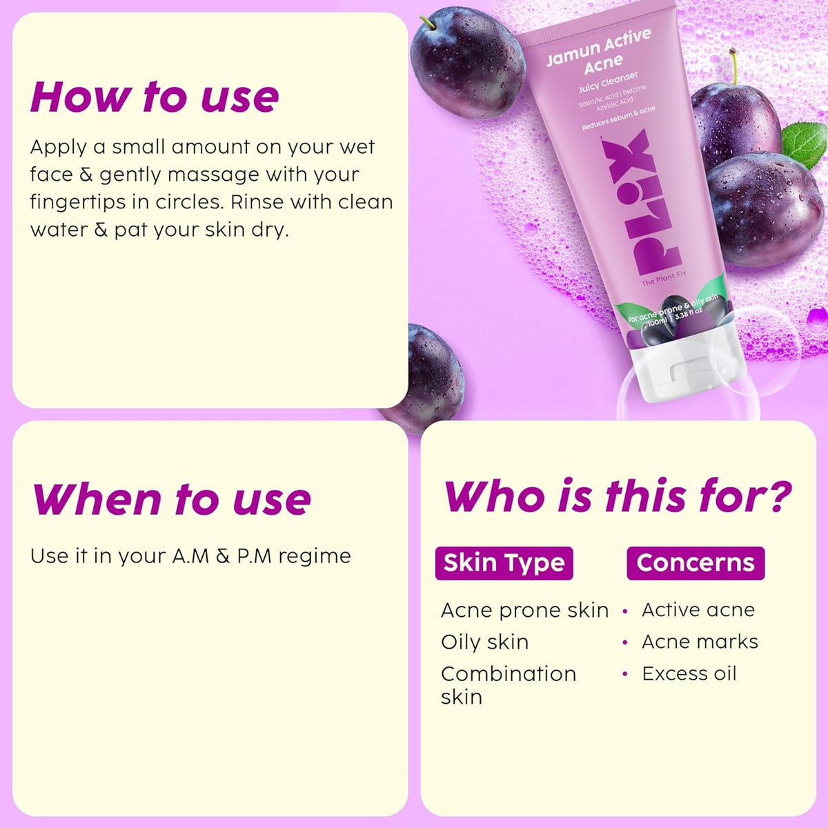 Plix The Plant Fix Jamun Active Acne Mini Facewash Gel Oily & Acne Prone Skin