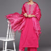 Indyancart VA Women's Fuchsia Pink Ethnic Motifs Pure Cotton Kurta with Palazzos & With Dupatta