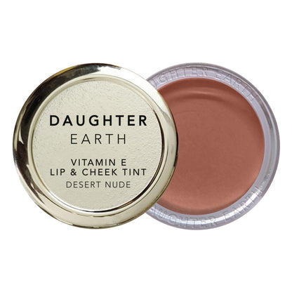 Daughter Earth vegan lip and cheek tint in Desert Nude, showing the creamy makeup product in its packaging.