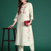 Indyancart IE Floral Embroidered Thread Work Pure Cotton Kurta with Trousers