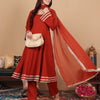Indyancart VA Women'sSequinned Silk Crepe Anarkali Kurta with Trousers & With Dupatta