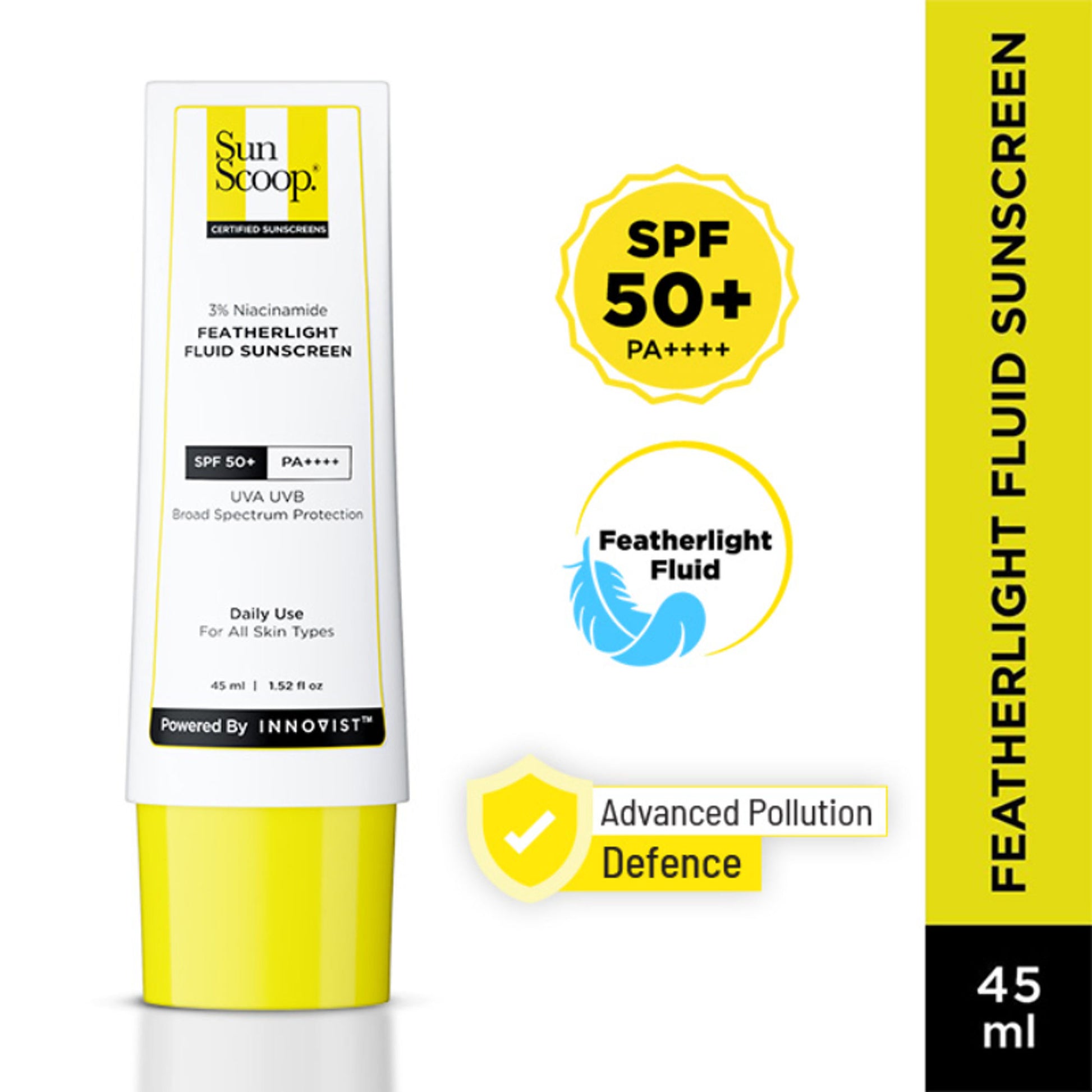 SunScoop 3% Niacinamide Fluid Sunscreen| SPF 50+ PA++++ Lightweight In-Vivo Tested Non-Greasy