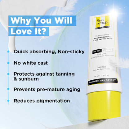 SunScoop 3% Niacinamide Fluid Sunscreen| SPF 50+ PA++++ Lightweight In-Vivo Tested Non-Greasy