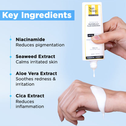 SunScoop 3% Niacinamide Fluid Sunscreen| SPF 50+ PA++++ Lightweight In-Vivo Tested Non-Greasy