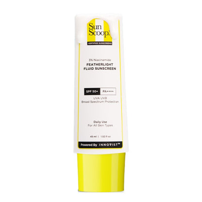 SunScoop 3% Niacinamide Fluid Sunscreen| SPF 50+ PA++++ Lightweight In-Vivo Tested Non-Greasy
