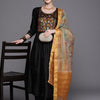 Indyancart IE Women Black Yoke Design Empire Kurta With Trousers & Dupatta