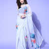 Women's Organza Grey Digital Print Designer Saree With Blouse Piece