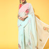 Women's Organza Sea Green Digital Print Designer Saree With Blouse Piece