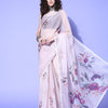 Women's Organza Beige Digital Print Designer Saree With Blouse Piece