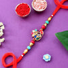 Dhiyona Red Beaded Embellished Rakhi With Roli Chawal & Greeting Card