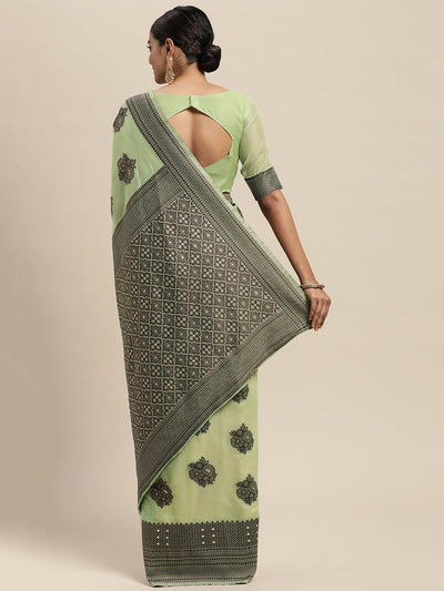 Women's Silk Blend Green Woven Design Designer Saree With Blouse Piece