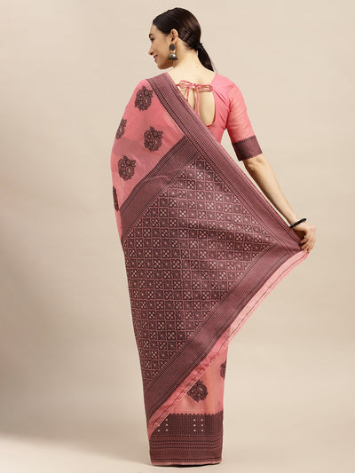 Women's Silk Blend Pink Woven Design Designer Saree With Blouse Piece