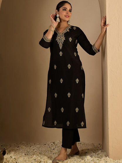 Dhiyona IE Women's Women Ethnic Motifs Embroidered Regular Thread Work Kurta with Trousers