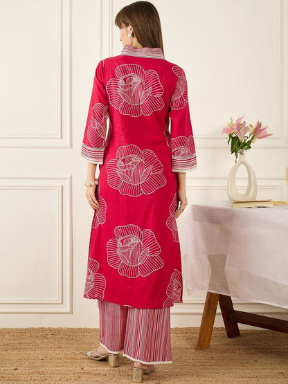 Indyancart IE Printed V-Neck Three-Quarter Sleeves Pure Cotton Tunic And Trousers