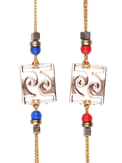 Anouk Red Set Of 2 Beaded Square Charm Thread Rakhis With Roli Chawal & Greeting Card