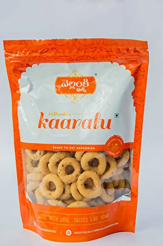Vellanki Foods Namkeen Combo Pack with Muruku, Chegodi, Vampoosa, and Mixture, North Indian snacks in 250g packs.