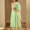Indyancart IE Floral Embroidered Chanderi Silk Straight Kurta With Trousers & Dupatta