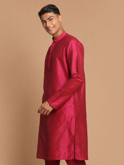 Men's Pink Viscose Blend Straight Kurta and Dhoti Set