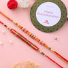 Dhiyona Set Of 2 Red Beaded Rakhi With Roli Rice & Greeting Card
