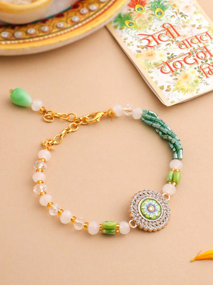 Anouk Artificial Stones & Beads Floral Wraparound Rakhi With Roli Chawal Chandan Mishri
