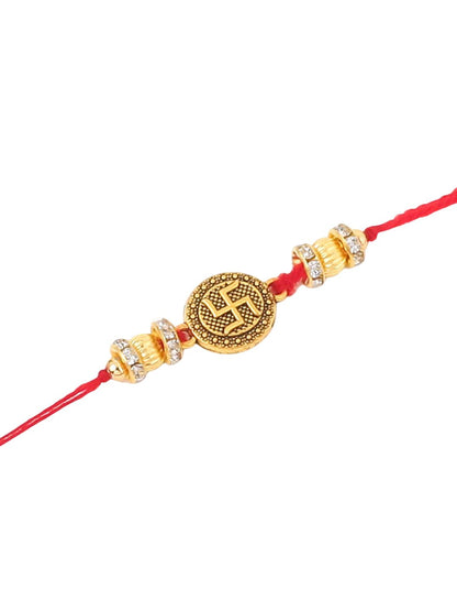 Anouk Set Of 2 Stones Studded Swastik Design Thread Rakhis & Roli Chawal Chandan