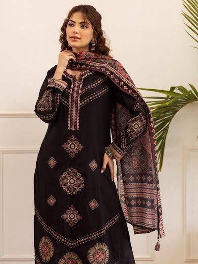 Indyancart IE Women Ethnic Motifs Embroidered Kurta with Sharara & Dupatta