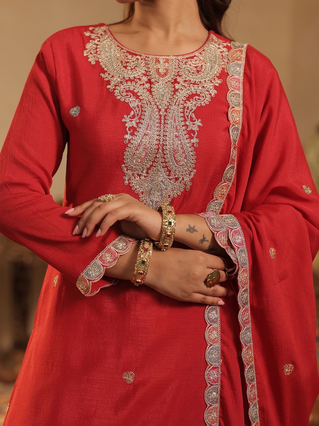 Indyancart IE Women Floral Printed Kurta with Palazzo & Dupatta
