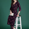 Indyancart IE Floral Printed V-Neck Pure Cotton Straight Kurta With Trousers