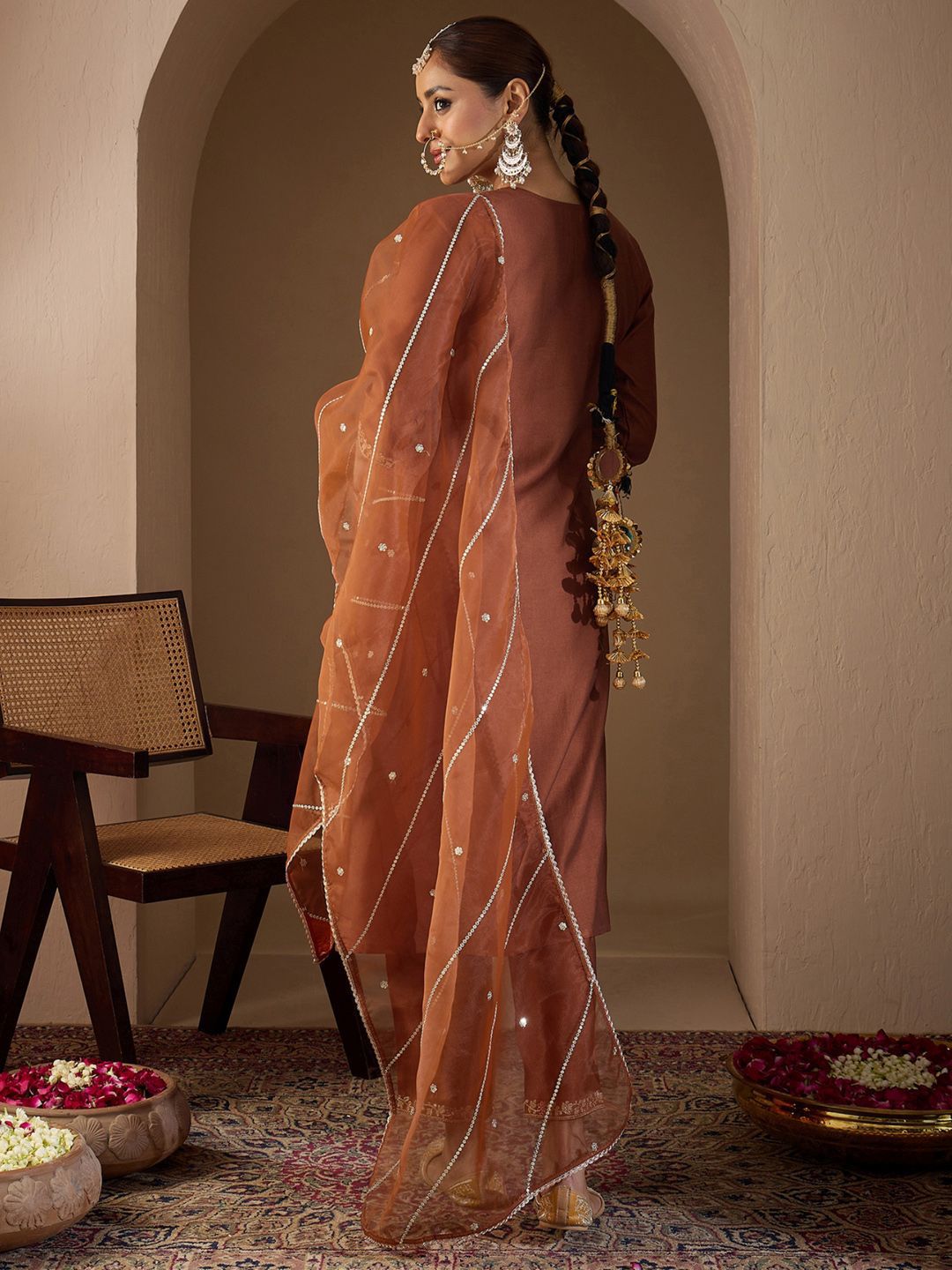 Women Ethnic Motifs Embroidered Regular Liva Kurta with Trousers & With Dupatta