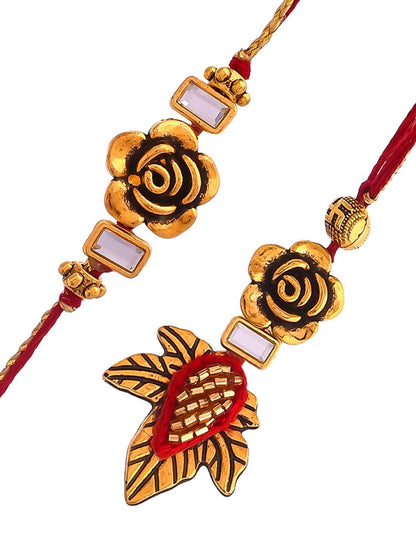 Anouk Gold-Toned Beaded Bhaiya Bhabhi Thread Rakhi