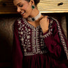 Indyancart IE Floral Zari Embroidered Pleated A-Line Kurta with Trouser & Dupatta