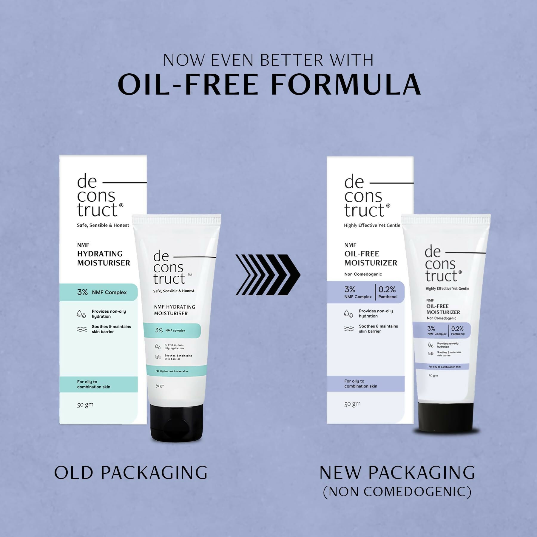 Deconstruct oil-free moisturizer for oily skin, lightweight face moisturizer in a pump bottle, suitable for daily skincare.