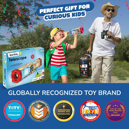 Smartivity telescope toy for kids measuring height and distance, designed for children aged 8 to 14 years old.