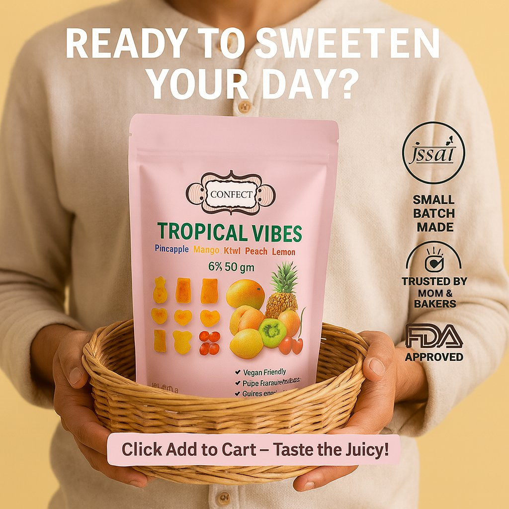 Confect Tropical Vibes Gummies | Pack of Pineapple, Mango, Kiwi, Peach, Lemon, Cherry Gummies |