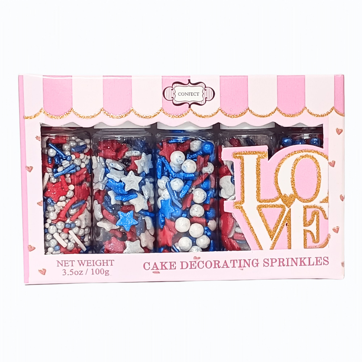 Confect Heart & Star Sprinkles | Pearls & Jimmies | Ultimate Avenger Patriotic Sprinkles