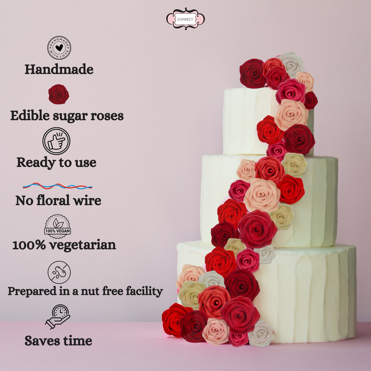 Confect French Rose Pink | Edible Sugar Roses Topper