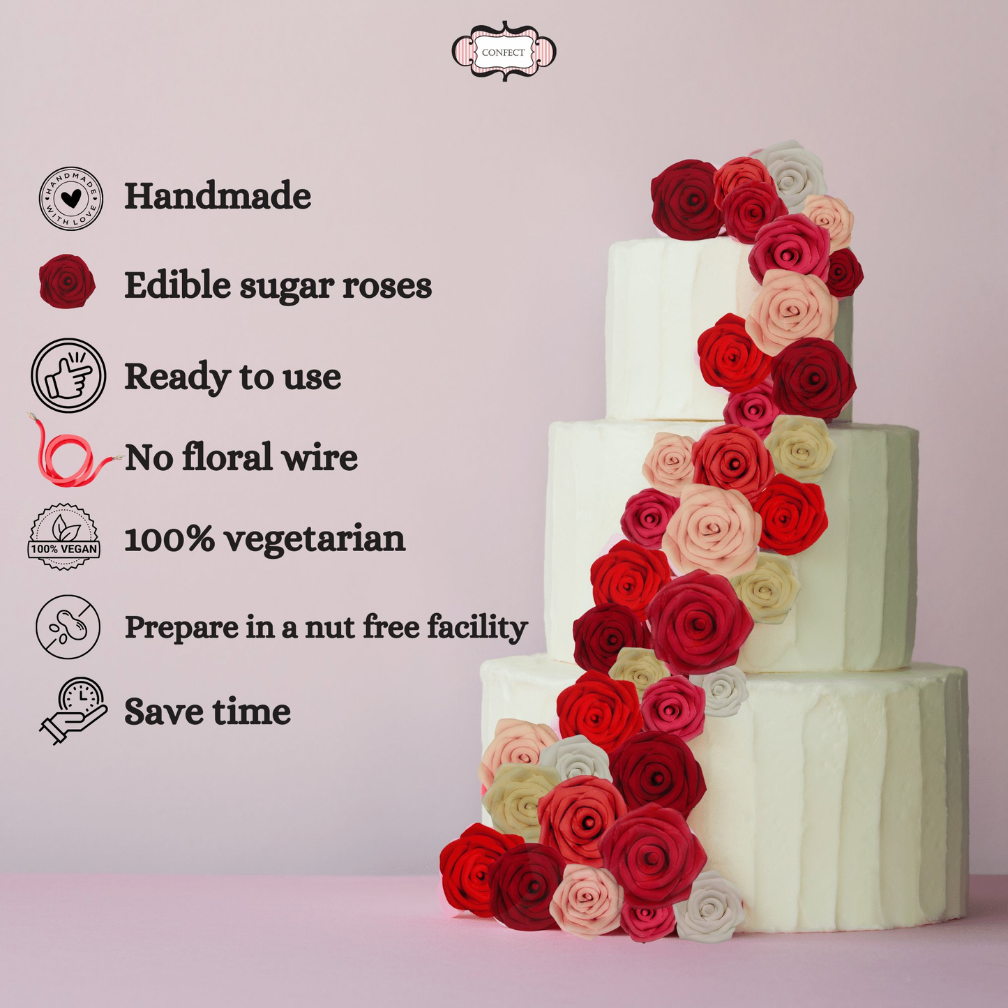 Confect Pearl | Edible Metallic Sugar Roses Topper
