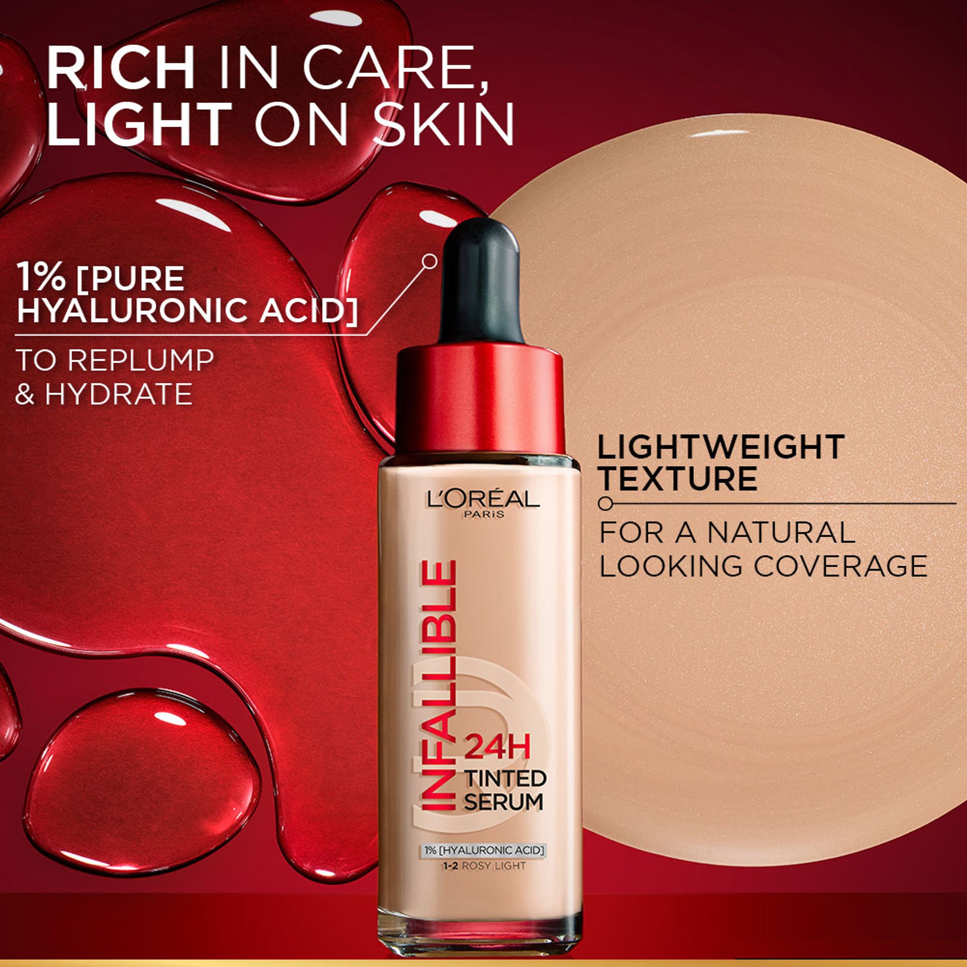 L’Oreal Paris Infallible 24H Tinted Serum Foundation, Lightweight, Dewy & Radiant - Very Light