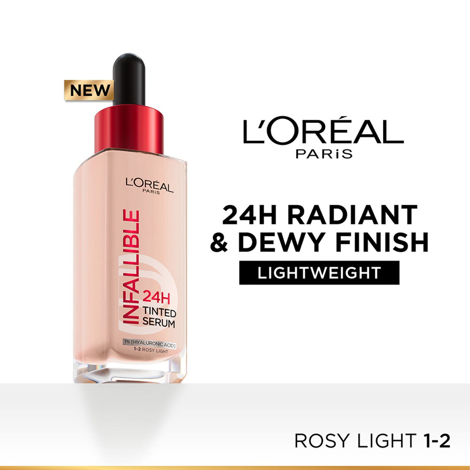 L’Oreal Paris Infallible 24H Tinted Serum Foundation, Lightweight, Dewy & Radiant - Rosy Light