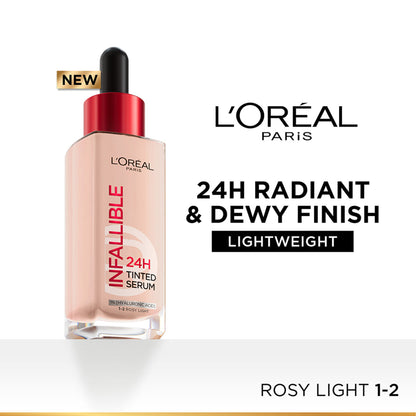 L’Oreal Paris Infallible 24H Tinted Serum Foundation, Lightweight, Dewy & Radiant - Rosy Light