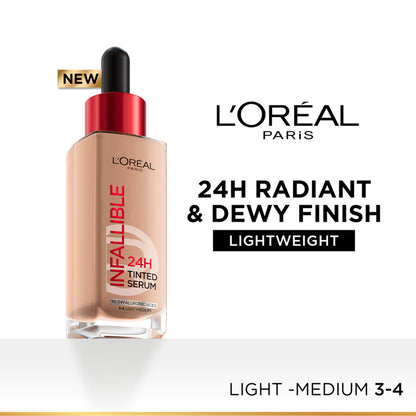 L’Oreal Paris Infallible 24H Tinted Serum Foundation, Lightweight, Dewy & Radiant - Light Medium