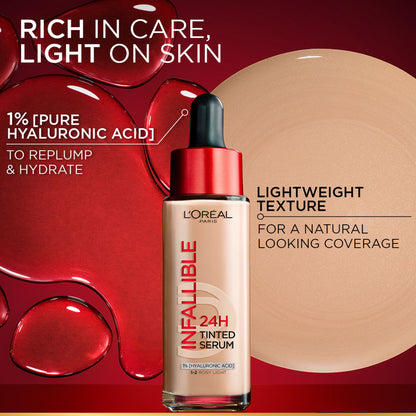 L’Oreal Paris Infallible 24H Tinted Serum Foundation, Lightweight, Dewy & Radiant - Medium Tan