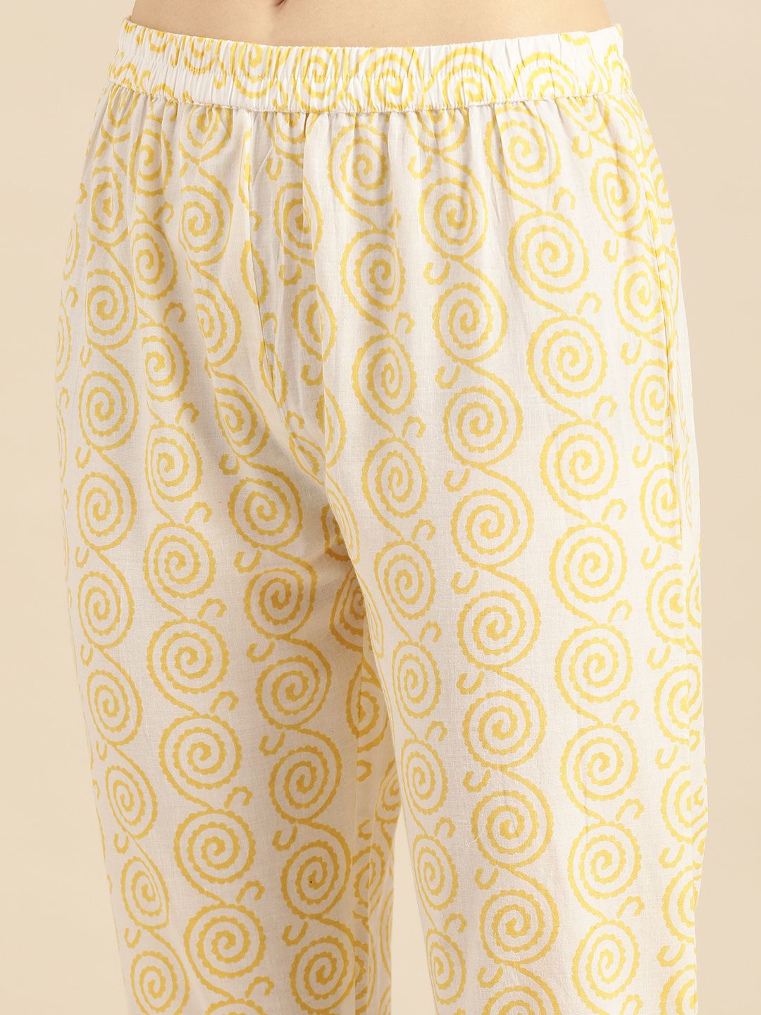 Dhiyona VA Women's Sea Green & Mustard Yellow Printed Kurta with Trousers
