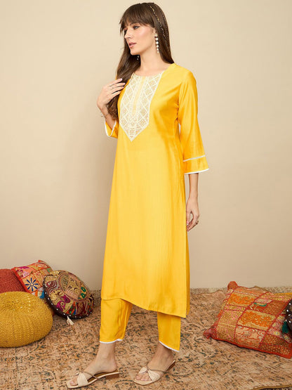 Indyancart IE Embroidered Three-Quarter Sleeves Liva Tunic With Trouser