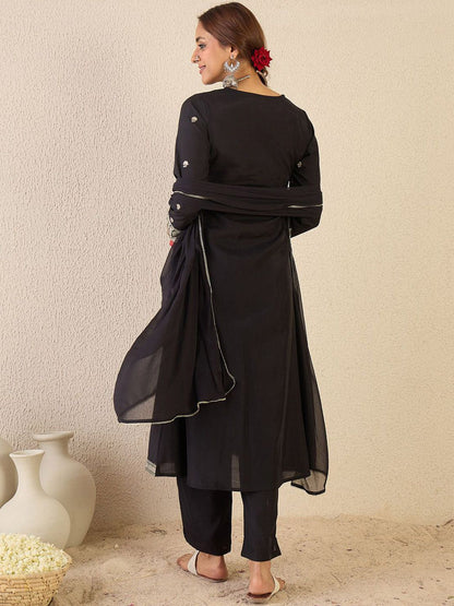 Indyancart IE Ethnic Motifs Embroidered Angrakha Kurta With Trousers & Dupatta