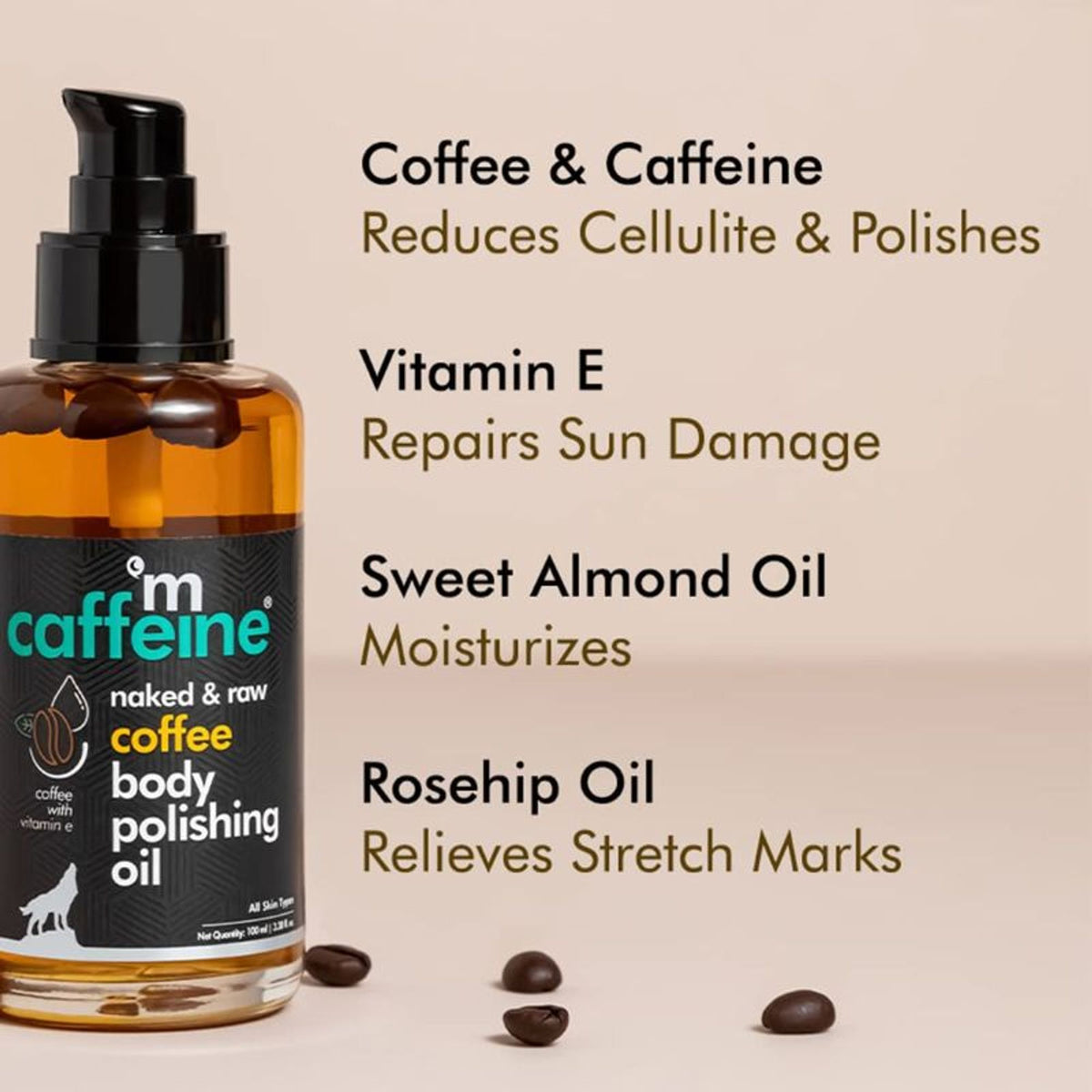 MCaffeine Coffee Body Polishing Oil - Moisturizes, Reduces Cellulite & Stretch Marks